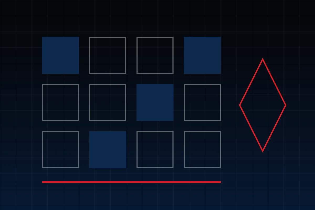 Ilustrasi geometris berupa kotak-kotak navy dan belah ketupat merah